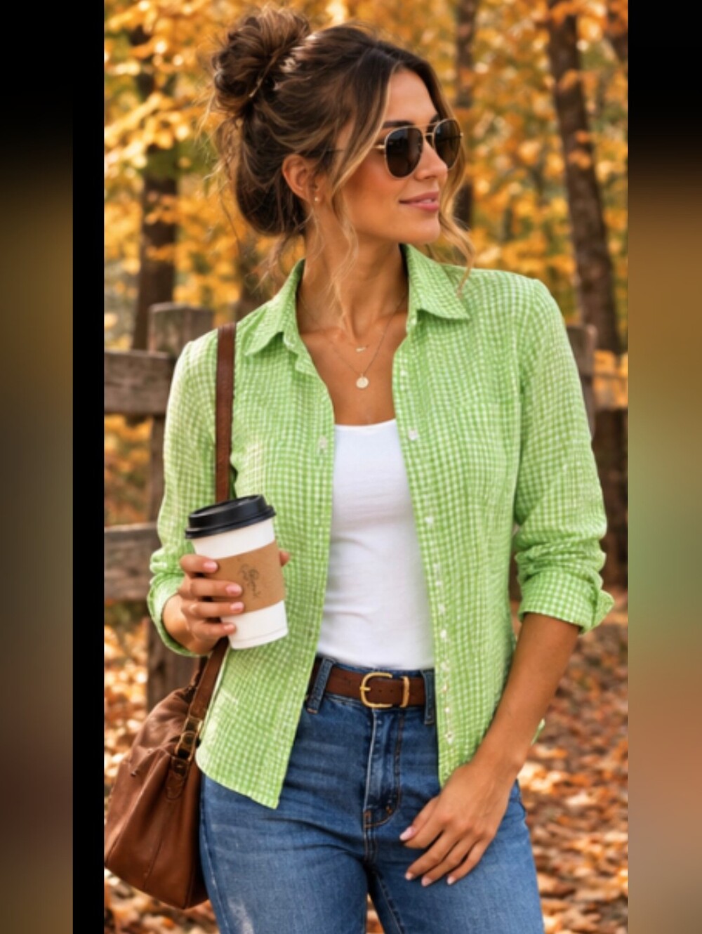 💚 ABERCROMBIE Women's LIME GREEN CHECK PLAID SHIRT 💚